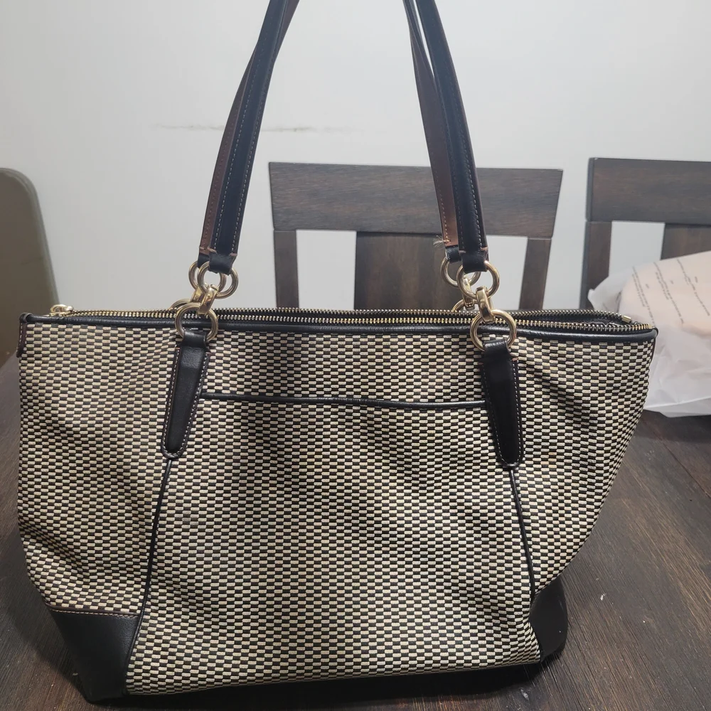 Coach Black and‎ Tan Checkered Shoulder Bag